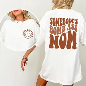 Somebody’s Bomb Ass Mom Shirt, Funny Face Smice Graphic Tee, Cute Mom Life Shirt, Trendy Mother’s Gift