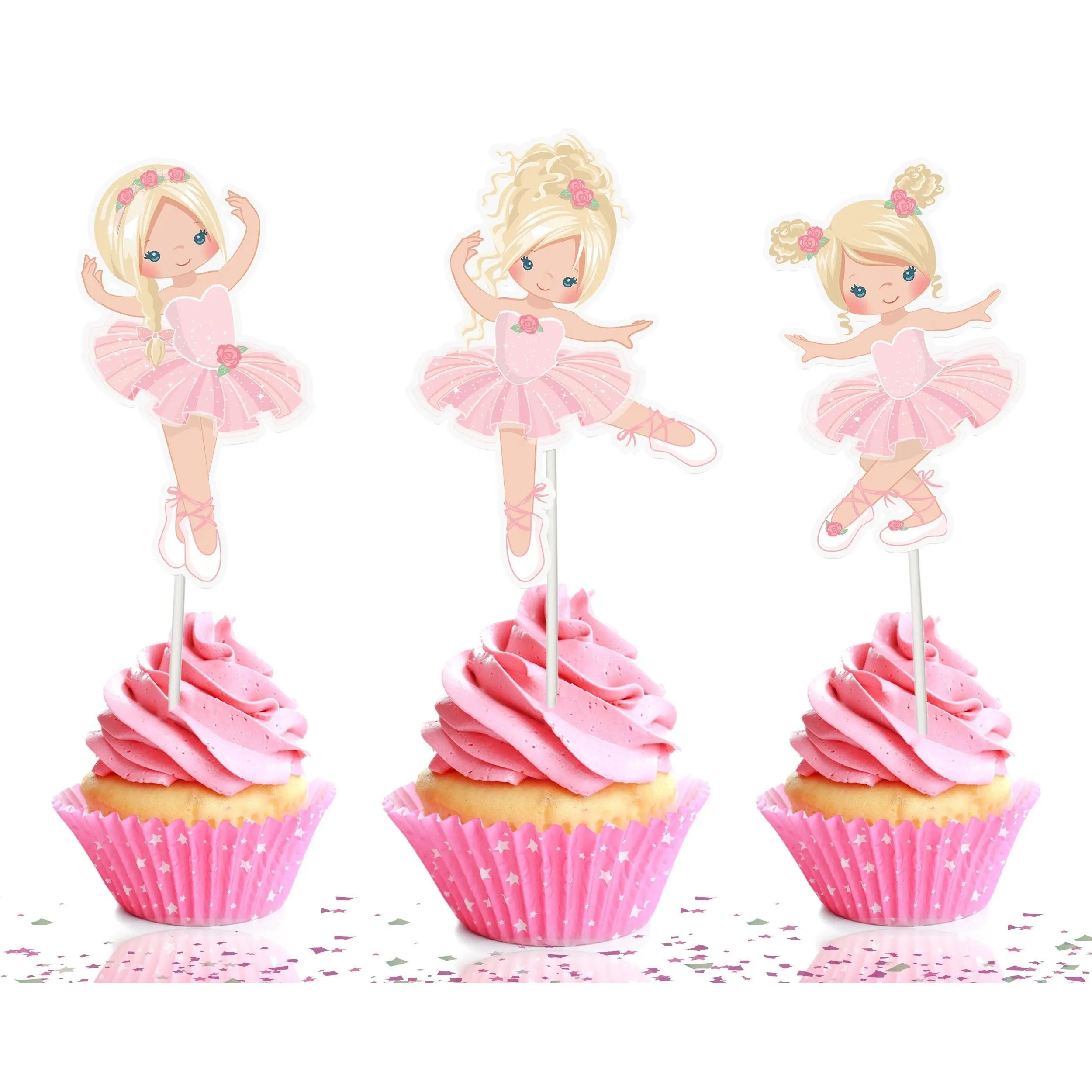 Enchanting Ballerina Cupcake Toppers - Set of 10 Adorable Dancer Decorations for Birthday and Theme Parties