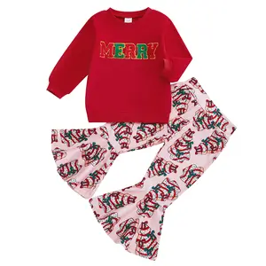 REDWOON Little Baby Girl Christmas Outfits Long Sleeve Pullover Sweatshirt Christmas Cake Bell Bottoms Xmas Cookie Outfit
