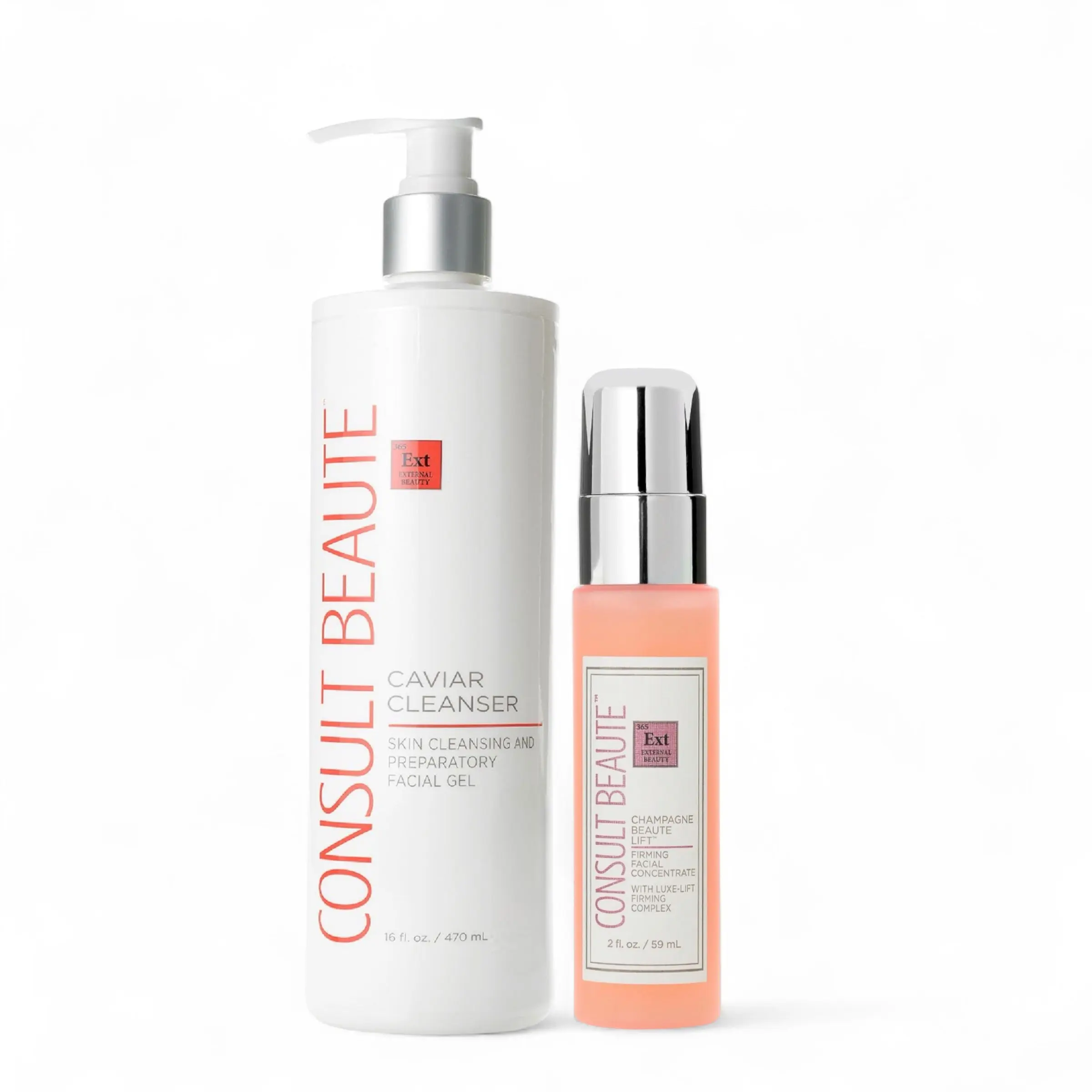 Consult Beaute Champagne + Caviar Ultra Luxe Daily Cosmetic Kit - Caviar Cleanser 16oz & Champagne Concentrate 2oz for Skin Firming and Cleansing