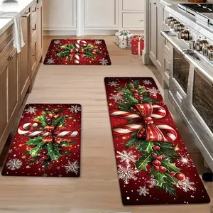 JIT 2/3pcs Christmas Festival Edition Christmas Candy Carpet Decoration Gift Kitchen Carpet Set, Flannel bedside set floor mat anti-slip washable bedside soft carpet, suitable for kitchen, laundry room, corridor floor running mat carpet, Soft Thick Rugs
