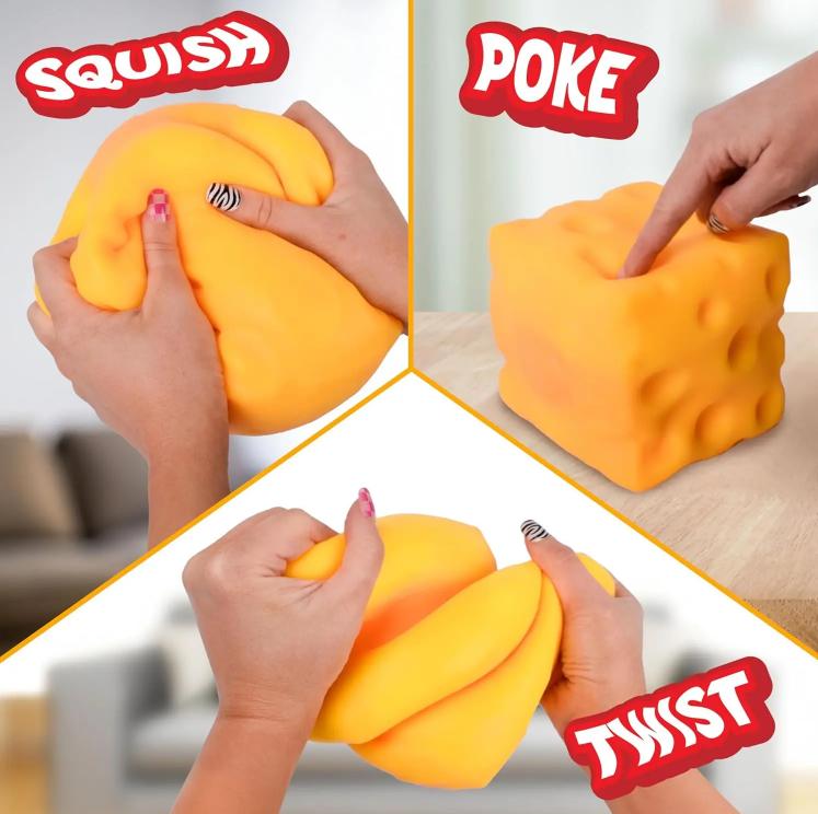 Squishy Cheese Block - Yellow, moldable fidget Toy with Squeeze Feature, Ideal for Play and Relaxation