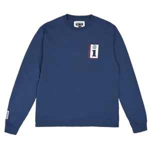 Label Puff Print Longsleeve T-Shirt - Blue and White