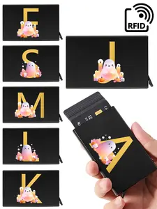 1 piece of RFID printed Halloween pumpkin letter printed smart wallet card holder metal thin ultra-thin men's wallet women's wallet pop-up minimalist wallet men's Valentine's Day wallet
