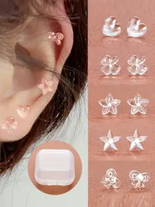 Hypoallergenic Clear Ear Studs Earrings Set, 10pcs Sport & Work Compatible, Plastic Material, Invisible Design, Ideal for DIY Jewelry Making