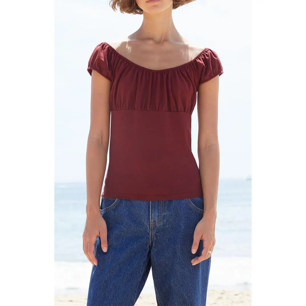 John Galt Women's Burgundy Casey Ruched Top John Galt Women's Burgundy Casey Ruched Top