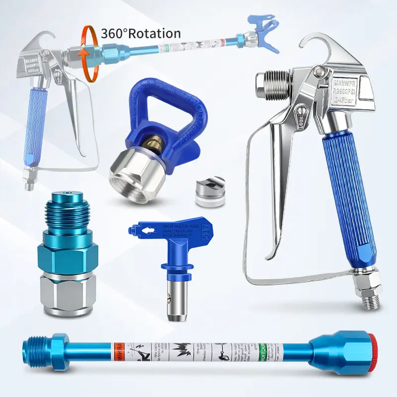 360° Rotatable Airless Paint Sprayer Gun Kit with Extension Pole, Swivel Joint, Tungsten Steel Spray Tip, 3600PSI High Pressure, Compatible with Graco Titan Wagner for Wall, Ceiling Exterior Painting