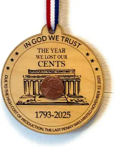 2025 Penny Ornament w/Lincoln Memorial Commemorating The Last Penny Minted The Year We Lost Our Cents in GOD WE Trust Penny & Choice of Ribbon Color (Random Year Penny Included)