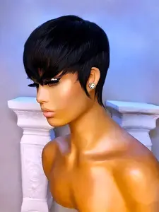 Short Straight Machine Made Pixie Wig, 150% Density Burgundy Color, Daily Party Cosplay Use, Pixie Cut Wigs, Human Hair Wigs for Women