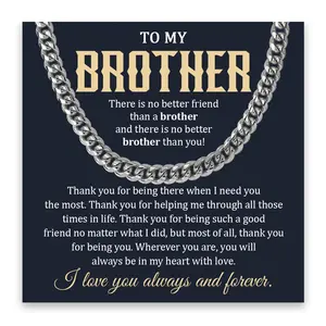 To My Brother Necklace, Brother Cuban Chain Stainless Steel Necklace, To My Little Brother Necklace Birthday Gifts, Brothers Necklace For Christmas, Graduation Necklaces Gifts For Brother From Sister