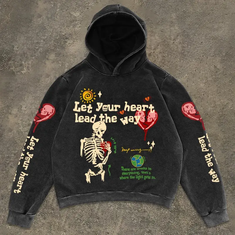 Unisex's Skeleton & Letter Print Hoodie, Gothic Printed Hoodie, Casual Graphic Hooded Sweatshirt for Daily Wear, Unisex Top for All Seasons, Casual Street Style, Streetwear Sweatshirt, Graphic Streetwear Clothing, Gothic Hoodies