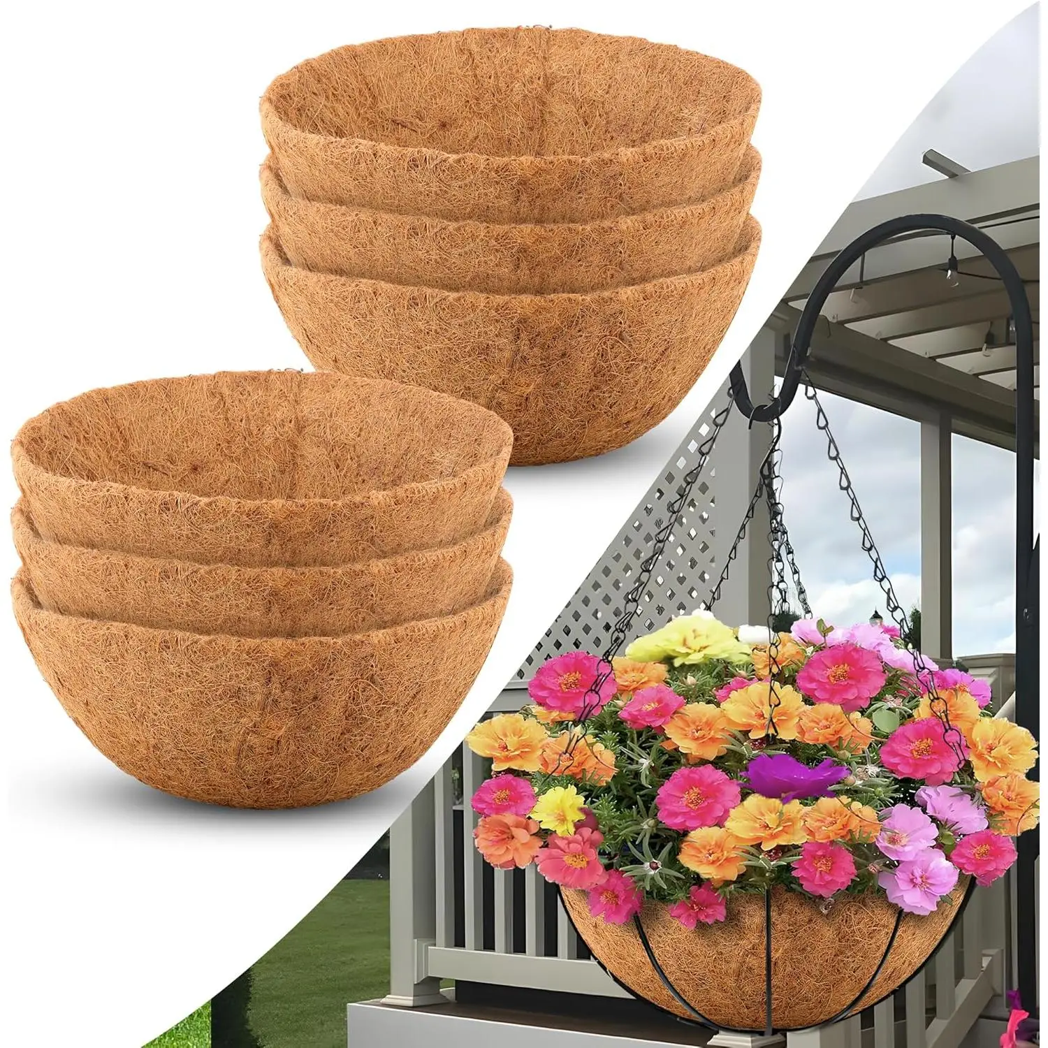 Coco Liners for Planters 14 Inch, 6 Pack Round Hanging Basket Liners, Coconut Fiber Liners for Planters  Garden