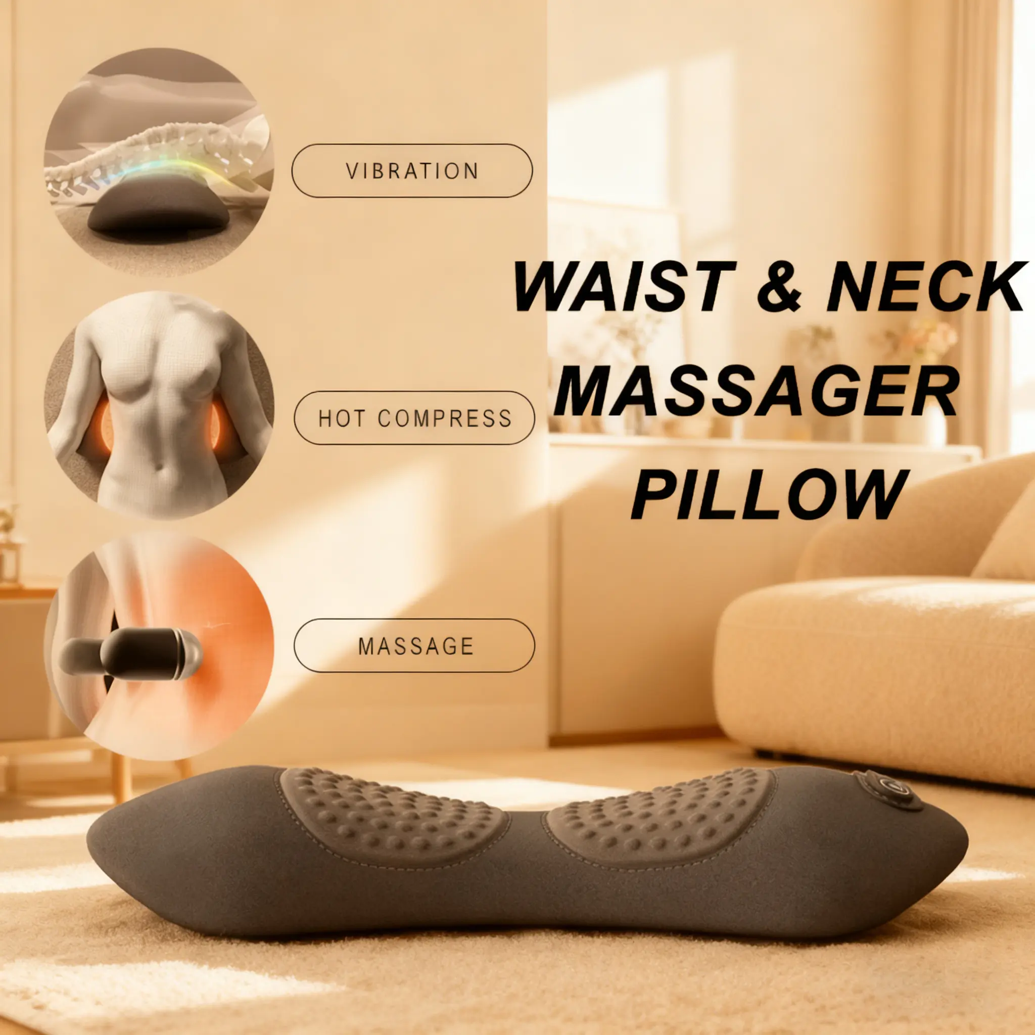 back/neck massager with vibration Smooth Triple Fusion 3-in-1 Back Massager Lumbar Pillow with Heat, Vibration  & Traction Back Massager for Pain Relief DeepTissue.Relaxation Device for  Home,Office,Car.Gift Idea Corded outdoorfun
