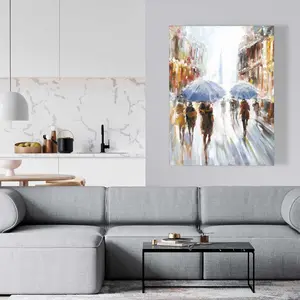 212 MAIN Artistic Abstract Rain City Scene Wall Print - 36x48 in, Modern Street Scenery with Fluid Shapes, Minimalist Home Decor Accessory, Ideal Gift for Home Supplies
