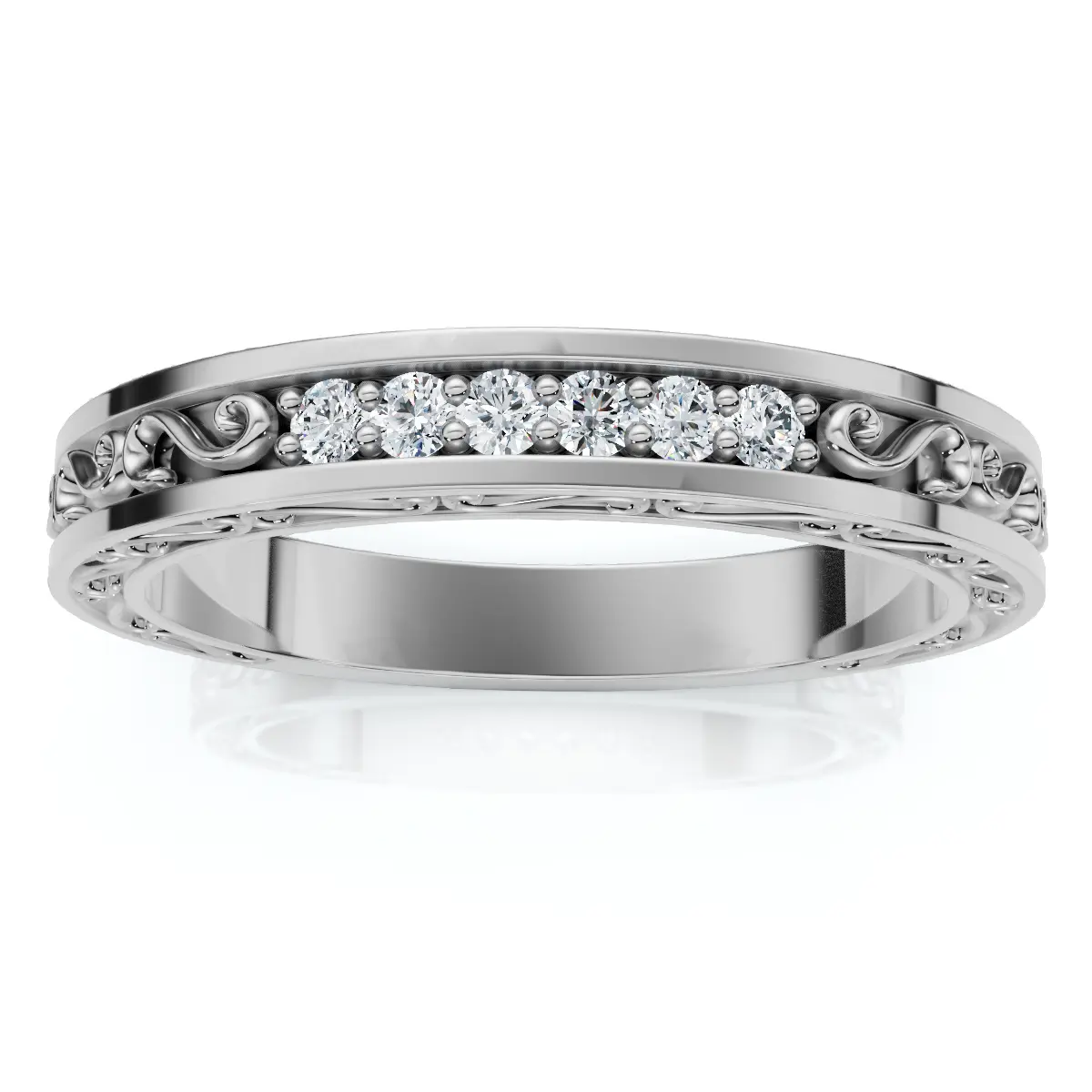 Stackable Diamond Wedding Ring Scroll Pattern Band 14k Gold Lab Grown