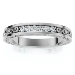 Stackable Diamond Wedding Ring Scroll Pattern Band 14k Gold Lab Grown