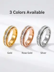 Rotatable Moissanite Ring for Women and Men, Anxiety Relief Titanium Steel Ring, Stress Reduction Jewelry Size 6-11, Multi Cut Cluster Ring