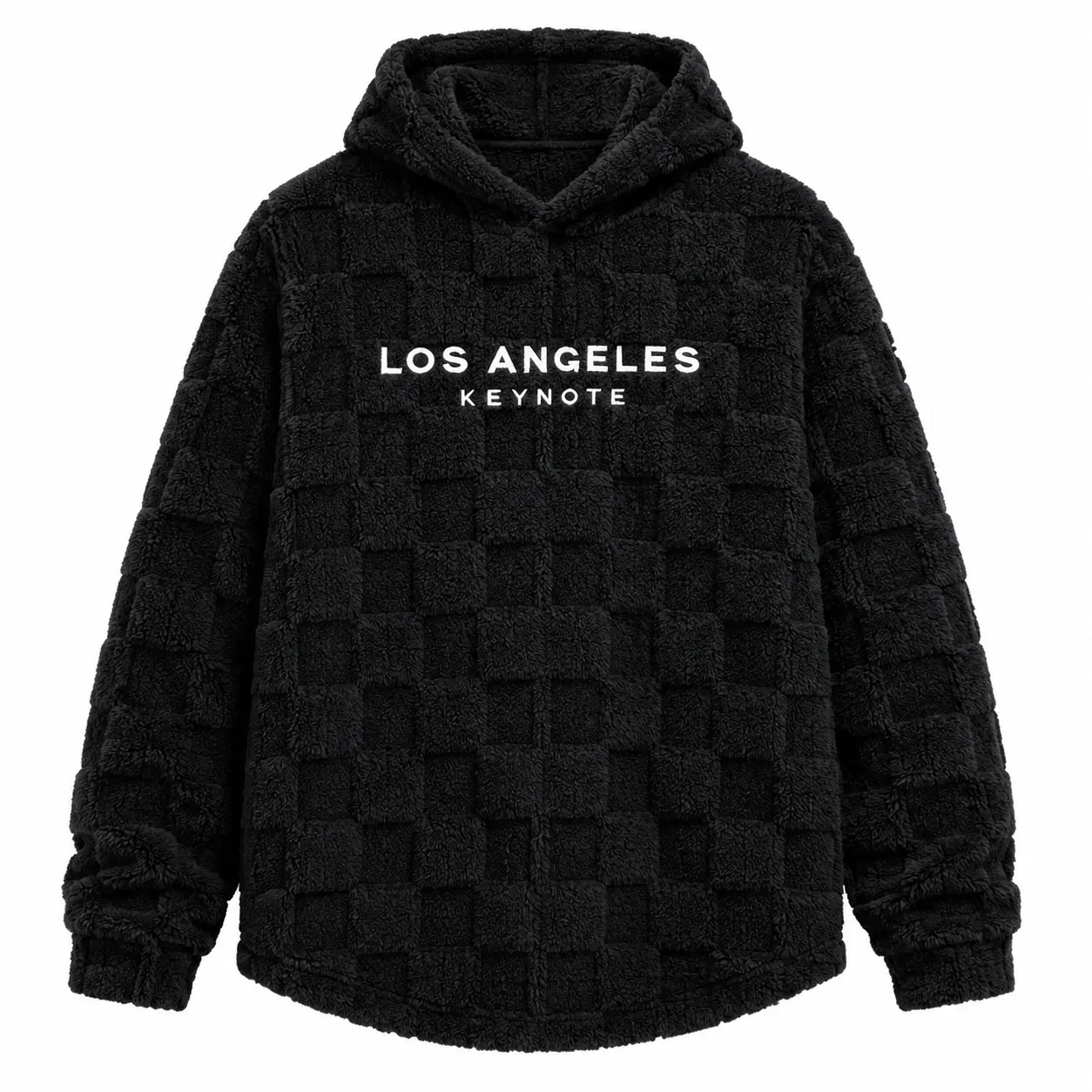 Men's Fuzzy Textured Pullover Hoodie, Checkerboard Plush Long Sleeve Hooded Sweatshirt, Casual Streetwear Top for Fall Winter Everyday Wear