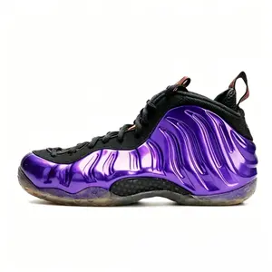Metallic Purple Retro Foam Basketball Sneakers for Men , Iconic Wave Shell Upper, Shock Absorption Cushioned Sole Casual Streetwear Athletic Shoes