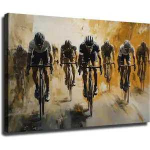 Dynamic Cyclists Framed Canvas Wall Art, Bike Race Painting Print, Cycling Wall Decor, Bicycle Racing Poster, Sports Artwork, Ready To Hang (Framed,24*36 inch)