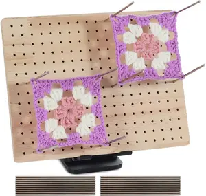 Crochet Blocking Board with Pegs 9.8 x7.7 inches Wooden Blocking Boards Granny Square Projects 20 Pcs Stainless Steel Rods