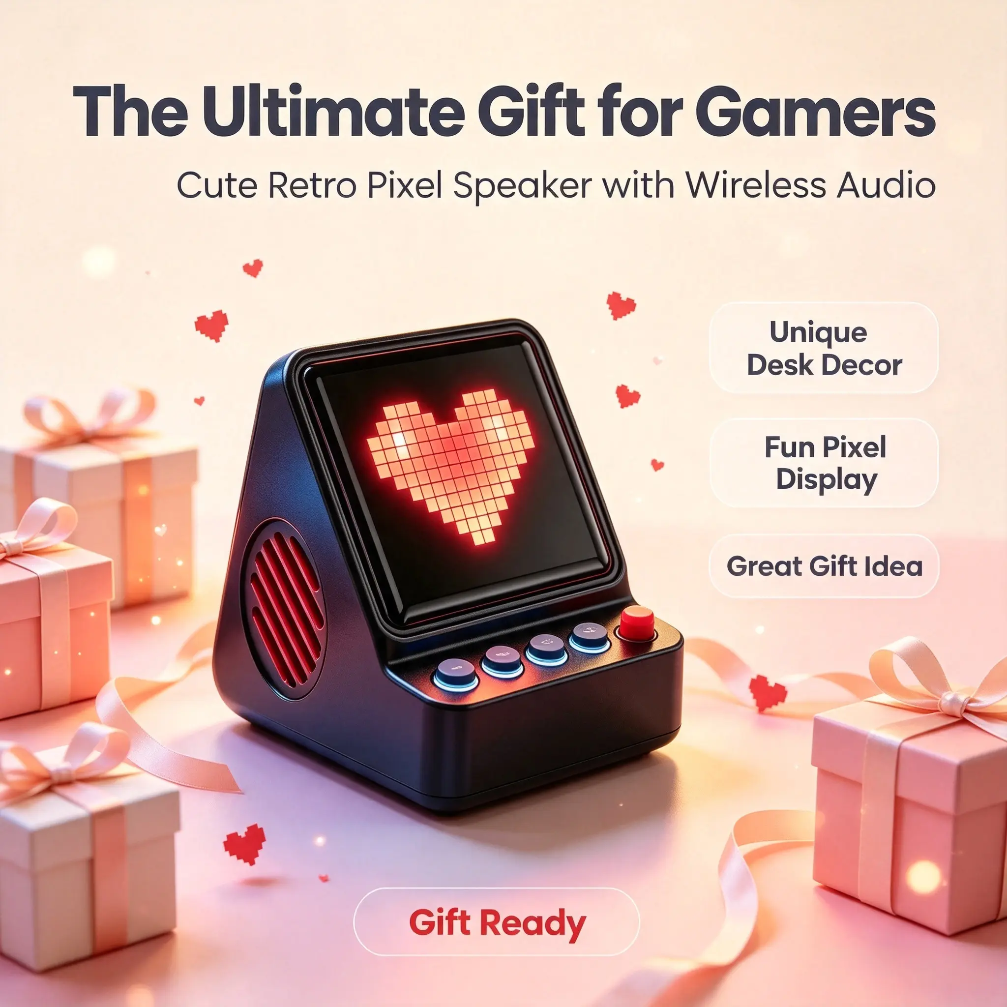 DIY Pixel Animation Slideshow Bluetooth Speaker, Retro Style 16x16 LED Display Controlled via Mobile App, Portable Wireless Audio Player
