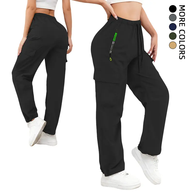 Women's Essential Utility Pocket Pants - Lightweight Fashion Bottom Piece, Elastic Waistband with Drawstring, Zippered Pockets, Summer-Ready for Outdoor Sports & Everyday Use