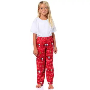 Peanuts Snoopy Girl's Christmas Sweater Sleep Tossed Print Pajama Pants For Kids