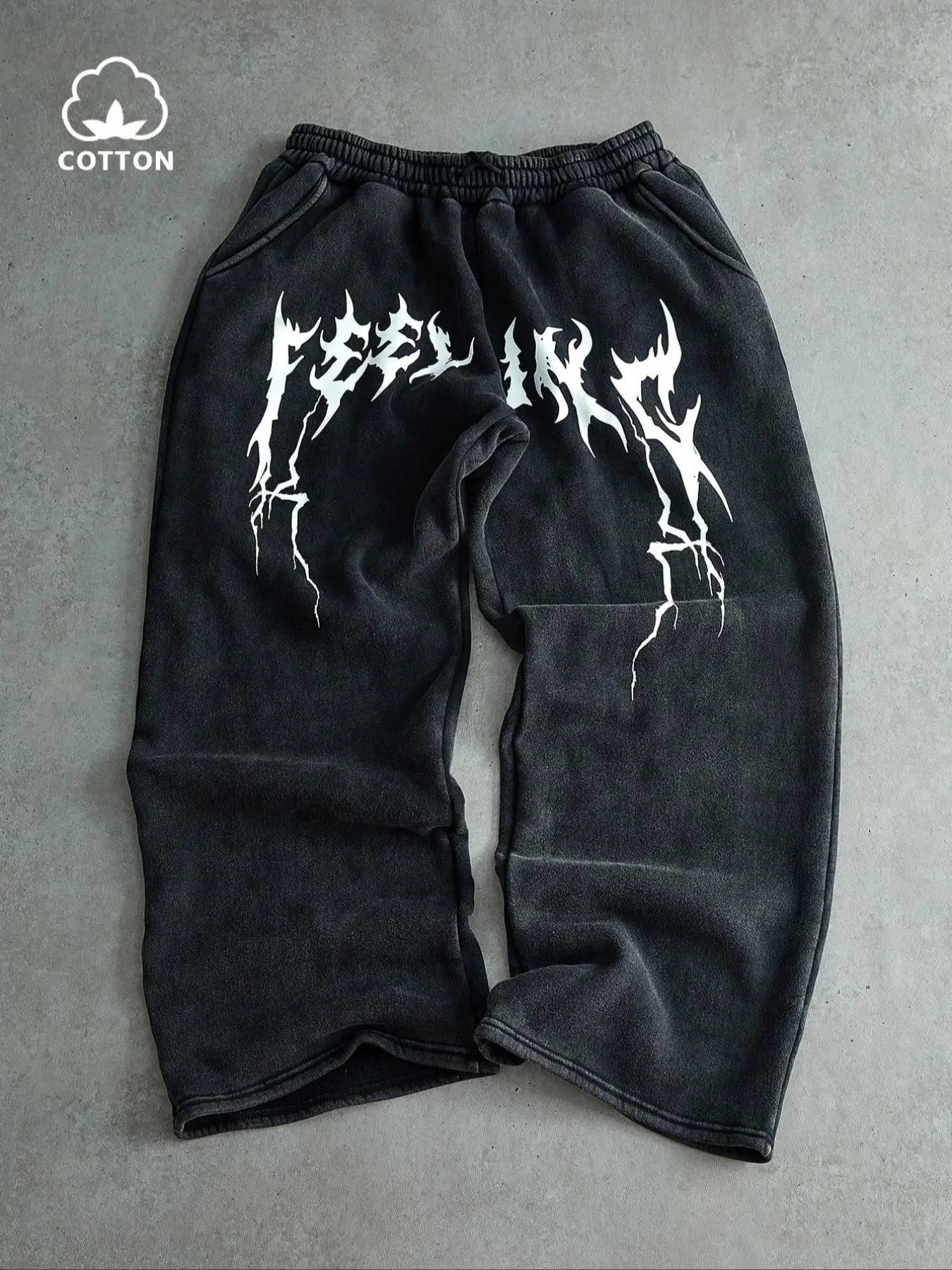 Men's Streetwear Cotton Joggers, Loose Fit Elastic Waist Knit Pants, Washed Fabric with Vintage Details, Casual Fashion for Daily Wear, Casual Street Style