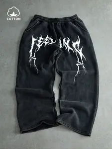 Men's Streetwear Cotton Joggers, Loose Fit Elastic Waist Knit Pants, Washed Fabric with Vintage Details, Casual Fashion for Daily Wear, Casual Street Style