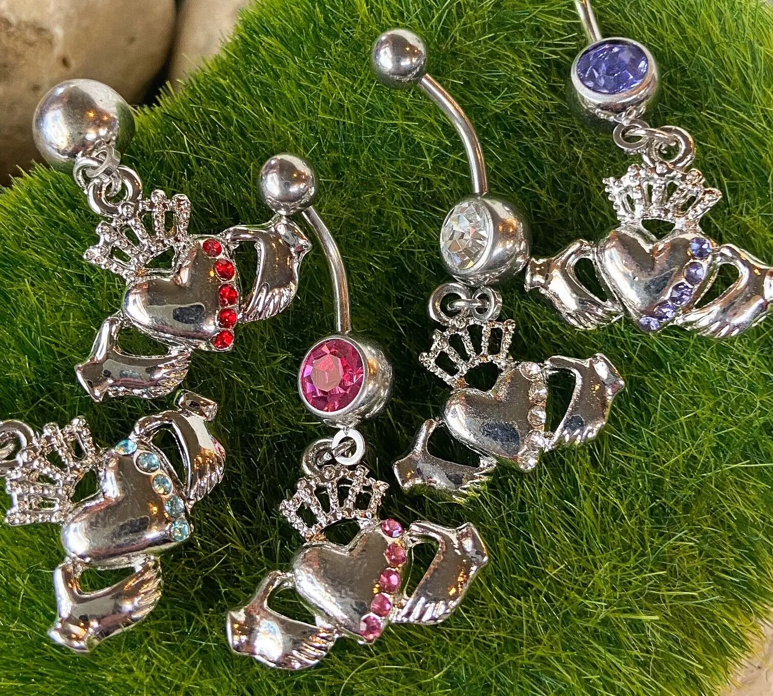Irish Claddagh Dangle Gem Belly Ring Navel Naval Heart Crown