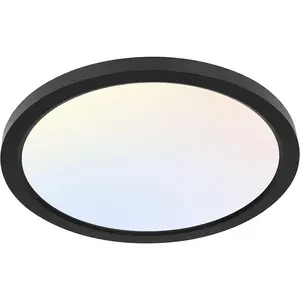 12 Inch Selectable CCT LED Round Flat Panel Light, 24W 3000K/4000K/5000K, Edge-Lit Flush Mount Ceiling Light Fixture for Kitchen, Bedroom, Laundry and Closet Room，Black