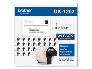 Brother Genuine DK-120224PK Die-Cut Shipping Labels 300 Labels/Roll 24 Rolls/Box