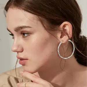 40mm Cubic Zirconia Twisted Hoop Earrings for Women – Hypoallergenic S925 Sterling Silver Post Hoops, Silver Plated Sparkle Hoops, Funky Unique Accessories for Daily Party & Casual Wear