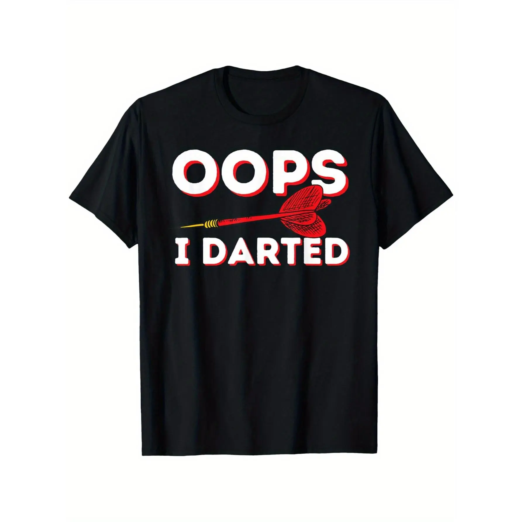 "Oops, I Darted" Funny Darts Enthusiast Unisex  Casual Round Neck Short Sleeve Outdoor Tee with Slight Stretch, Retro Vintage Metalcore Graphic, S-XXXL, Y2K Men's Outfits Streetwear Black