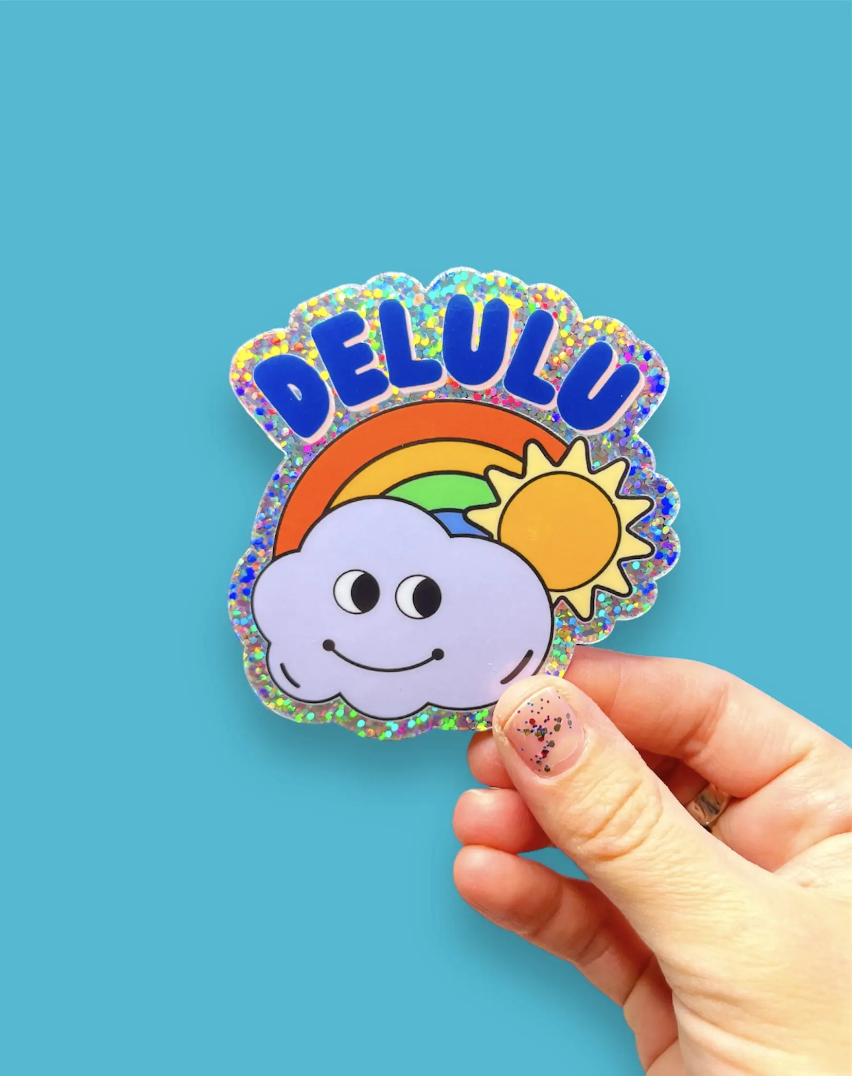 Delulu Rainbow Holographic Vinyl Glitter Sticker | Sparkly Sticker | Mental Health Gift Decorative Bling