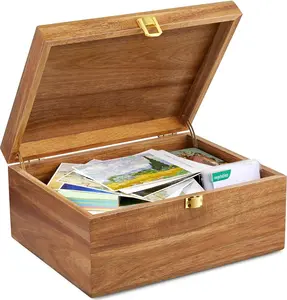 Wooden Keepsake Box, Large Acacia Storage Memory Box with a Hinged Lid for Crafts and Photo Storage