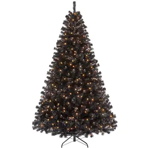 Alden Design Clear Prelit Incandescent Black Hinged Spruce Artificial Christmas Tree, 7.5'