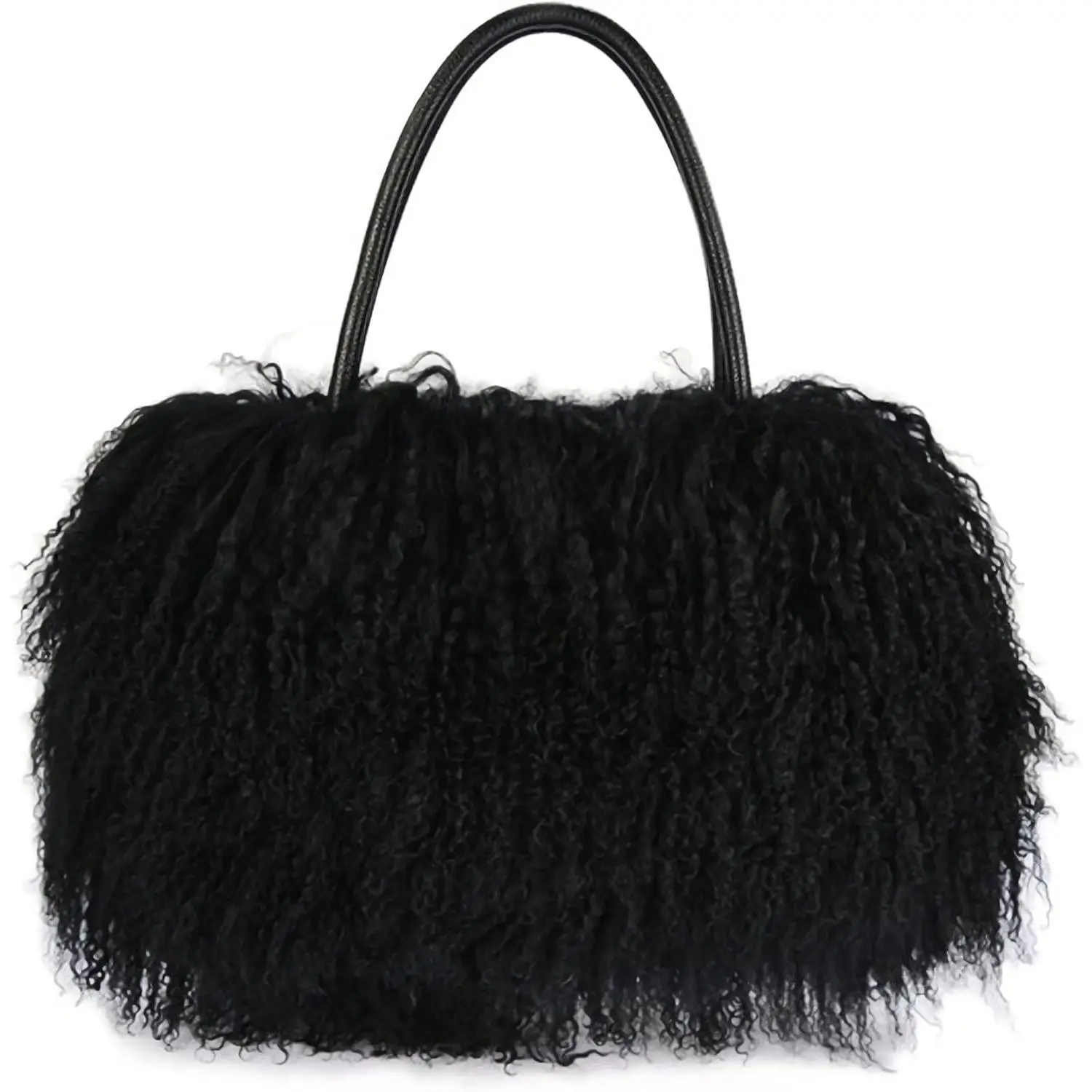 Women Luxury Real Lamb Mongolian Flush   With  Handles Handbag