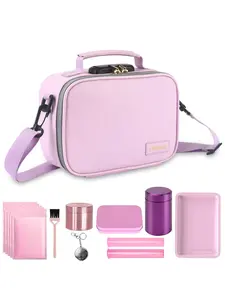Gosstek PU Leather Lockable Storage Bag with 9 PCS Accessories, Portable Odor Resistant Organizer Case with Combination Lock, Multi-Purpose Secure Container for Home & Travel, Pink, 9" x 6" x 4"