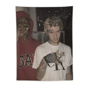 Art Tapestry [Street Style Lil Peep Art] Urban Street Canvas Wall Art Tapestry |   Black & White Photo Print with Red Blue Accents, Vertical Home Decor for Living Room, Bedroom, Dorm, Backdrop - Ideal Gift Birthdays Holidays, Framed Ready to Hang, Dorm Ro