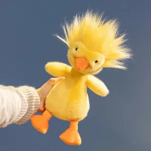 Cute Duck Plush Toy Yellow Cool Hair Sitting Position Fluffy Accompany Doll Kawaii Sleeping Buddy Bed Decoration Birthday Gift
