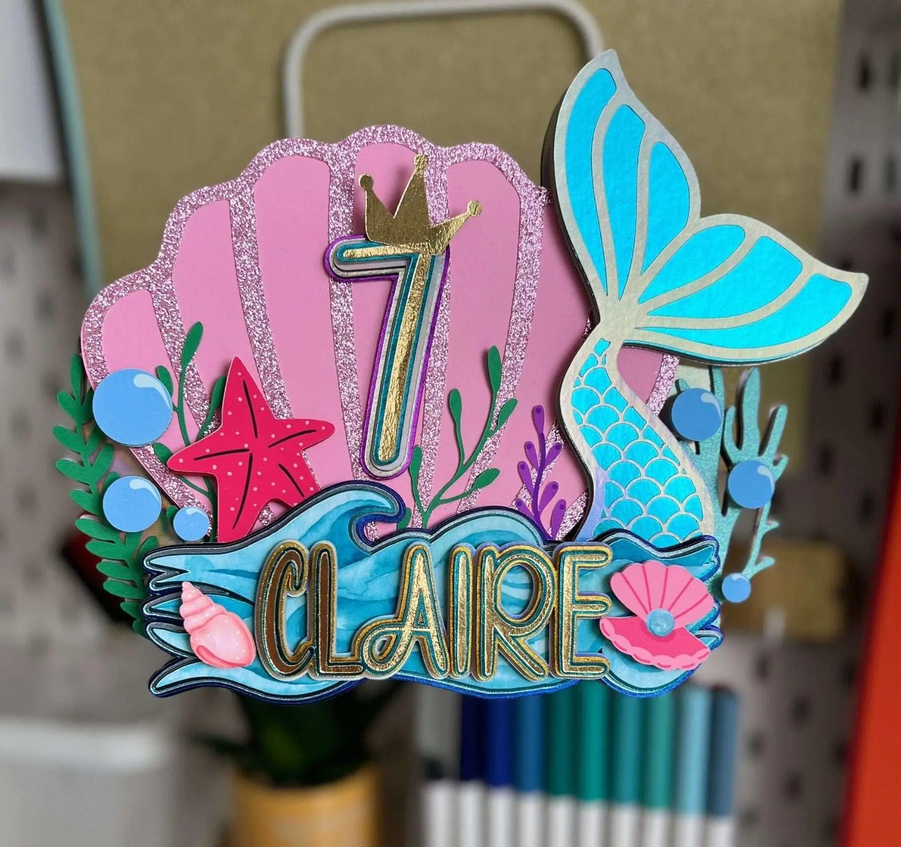 Mermaid Birthday Cake Topper | Custom Party Decoration
