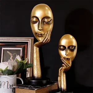28/37cm Nordic Art Sculpture Mask Statue Gold/Black/White/Sandstone Home Decoration Office Desktop Crafts Ornaments Holiday Gift