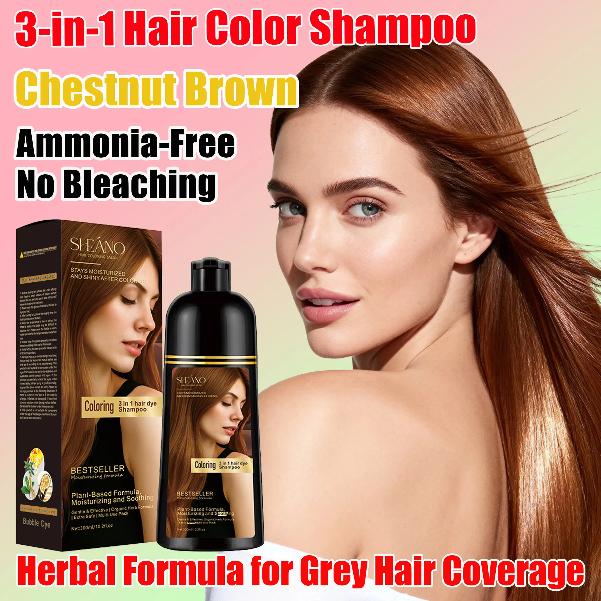 Not too bold, not too light – Chestnut brown is just right,3-in-1 Hair Dye Shampoo,Wash, dye, condition all in one Gray coverage? Done.Healthy-looking color, no damage