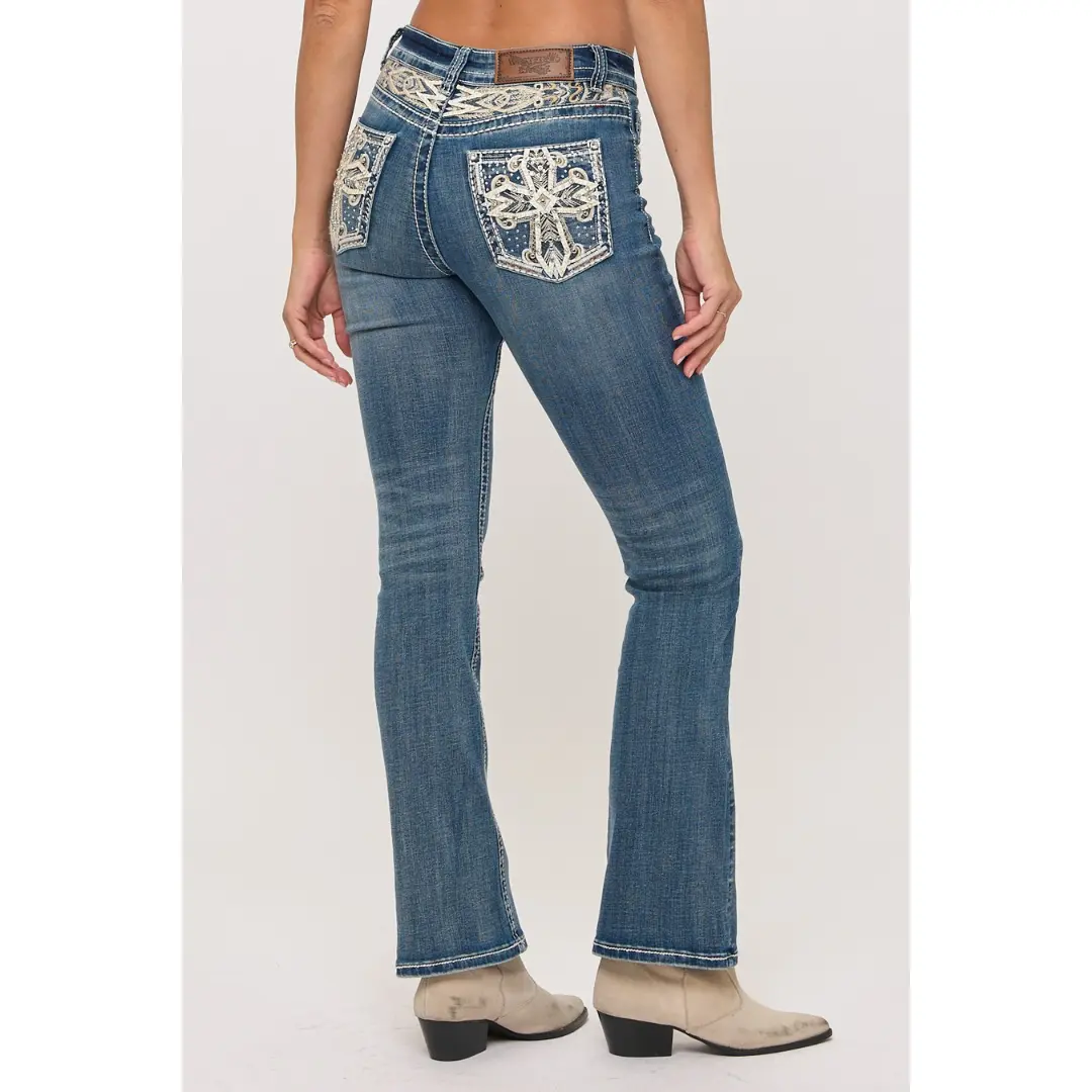 Westfield Eagle Women's Embroidered Bootcut Cross Bling Jeans