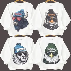 All team mascots football white round neck sports shirt, retro 90s pattern style all team football sports shirt team football-