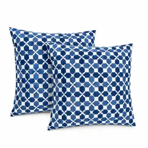 2 Pack Outdoor Throw Pillows, Waterproof & Fade-Resistant Patio Cushions for Garden, Porch, Poolside Furniture - Soft & Comfortable Decorative Pillow Covers (18x18 Inch, Plaid Soft Sky Blue)