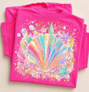 Comfort Colors Seashell Heritage Graphic Tee, Aesthetic Girly Beach Spirit Shirt, Radiant Colorful Ocean Splatter Top, Thoughtful Summer Vibes Coastal Boutique Heritage Apparel