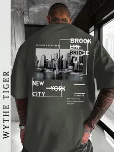 Men's Short Sleeve T-Shirt New York Brooklyn Bridge City Print Casual Daily Wear, Fitted Graphic Tee for All Seasons